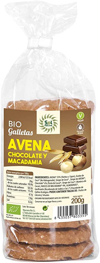 Galletas de Avena, Chocolate & Macadamia Bio - 200g